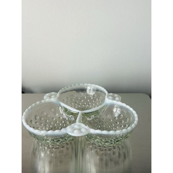 Moonstone Clear Opalescent Anchor Hocking 3 Part Dish Vintage White Trim Bowl - Picture 6 of 10